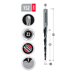 Серия 152. Фрезы спиральные верхний рез конические с радиусным торцом для гравировки 2D/3D WOODWORK