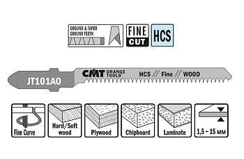 Пилки лобзиковые HCS -- 50x76 мм / шаг 1,4 мм -- (5 шт.) [ криволинейное чистовое пиление мягкой древесины, фанеры, OSB ]