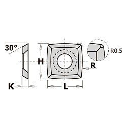 15.0x15.0x2.5 (R=150) нож сменный HWM 30° квадратный с радиусом -- K1920 [ универсальное применение ]