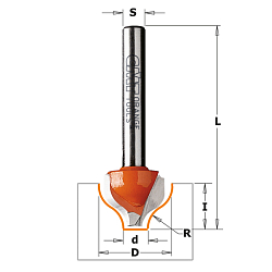 Фреза гравировальная "S-профиль" (A) HW Z2 S=12 D=19/6,35x11x50,8 R=6,4 RH