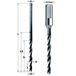 Сверло для глухих отверстий для петель [ ANUBA № 18 ] d=7,7 D-S=8,7 I1=25 I=85 LB=102 L=165