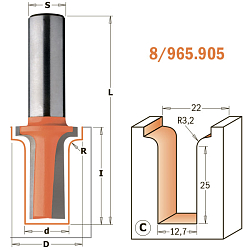 Фреза радиусная гравировальная "гусёк" (C) HW Z2 S=12 D=22/12,7x31,7x69,8 R=3,2 RH