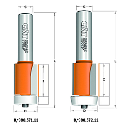 Фреза обгонная по композиту с подшипником Delrin® [н] HW Z2 S=12 D=19,05x25,4x78 RH