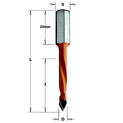 7x43x70 S=8x20 HW Z2 сверло присадочное для сквозных отверстий LH