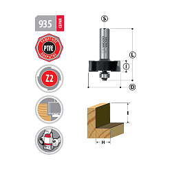Фреза четвертная с подшипником [н] HW Z2 S=12 D=25,4x13x63 H=6,35 RH