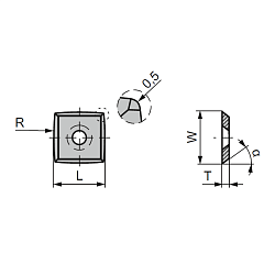 15.0x15.0x2.5 (R=150) нож сменный HWM 30° квадратный с фаской -- MG18 [ м. древесина, тв. древесина, МДФ ]