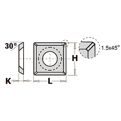 12.0x12.0x1.5 (d=4.0) нож сменный HWM 35° квадратный -- T04MG-CR [ тв. древесина, ДСП, МДФ ] с фаской 