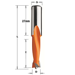 11x27x57,5 S=10x27 HW Z2 V2 сверло присадочное для глухих отверстий RH