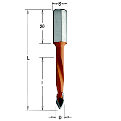 6x43x70 S=8x20 HW Z2 сверло присадочное для сквозных отверстий LH