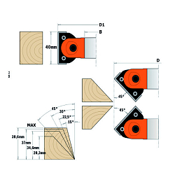 Серия 694.018. Фрезы фасочные регулируемые от 0° до 45°
