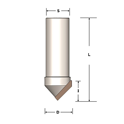 Фреза концевая с PCD пластинами V-образная Z1 D=24x16,5 S=20 RH 90°
