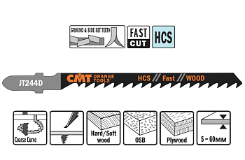 Пилки лобзиковые HCS -- 75x100 мм / шаг 4 мм -- (5 шт.) [ быстрое криволинейное пиление древесины, фанеры, OSB ]