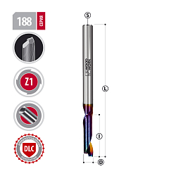 Фреза спиральная по алюминию HM Z1 S=8 D=6x16х80 RH