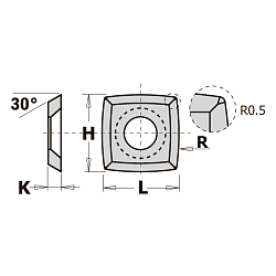 15.0x15.0x2.5 (R=115) нож сменный HWM 30° квадратный -- K1920 [ универсальное применение ] с радиусом