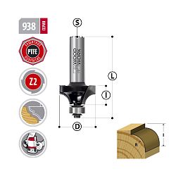 Фреза радиусная c подшипником HW Z2 S=8 D=17,3x8,5x51 R=2,4 RH