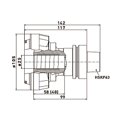 Патрон HSK63F Aerotech® Hydro 105 высокоточный с планшайбой для фрез HW с хвостовиком 6-25 мм