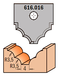 Нож профильный HW -- 20x20x2 мм -- R=3,5 R1=3,5 для набора фрез 616.000.01
