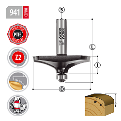 Фреза для края столешниц Z2 S=12 D=63,5x19 R=6,35 R1=50,8 L=72 RH