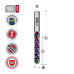 Фреза многолейзвийная Z1 S=3 D=3x12x38 RH для композитных материалов DLC покрытие