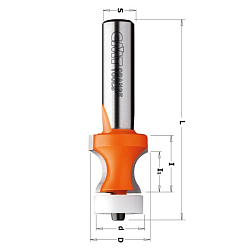 Фреза профильная по композиту с подшипником Delrin® [н] HW Z2 S=12 D=25,4/19x22,2/15,87x77 R=8 RH